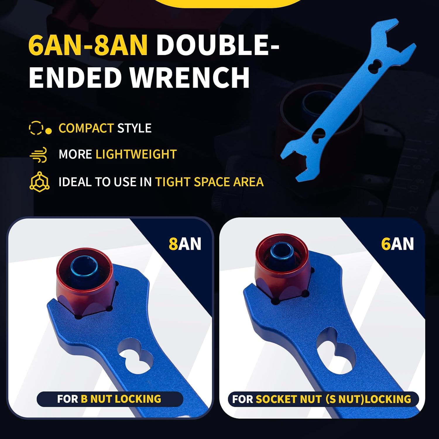 Adjustable AN Fittings Wrench AN Wrench for Hose Fitting Adapters AN Fitting Tool 3AN-16AN Lightweight Aluminum, Blue. With a Double Hose End Fittings Wrench 6AN Socket-AN8 B-nut Blue - Image 3