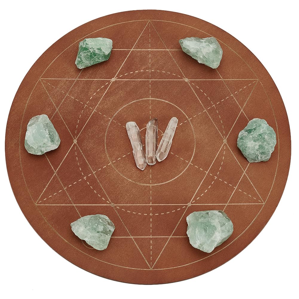 FINGERINSPIRE 10 inches Diameter Wooden Crystal Grid Board Round Sacred Geometry Energy Grids Board Metatron's Cube Crystal Grid Plate for Witchcraft