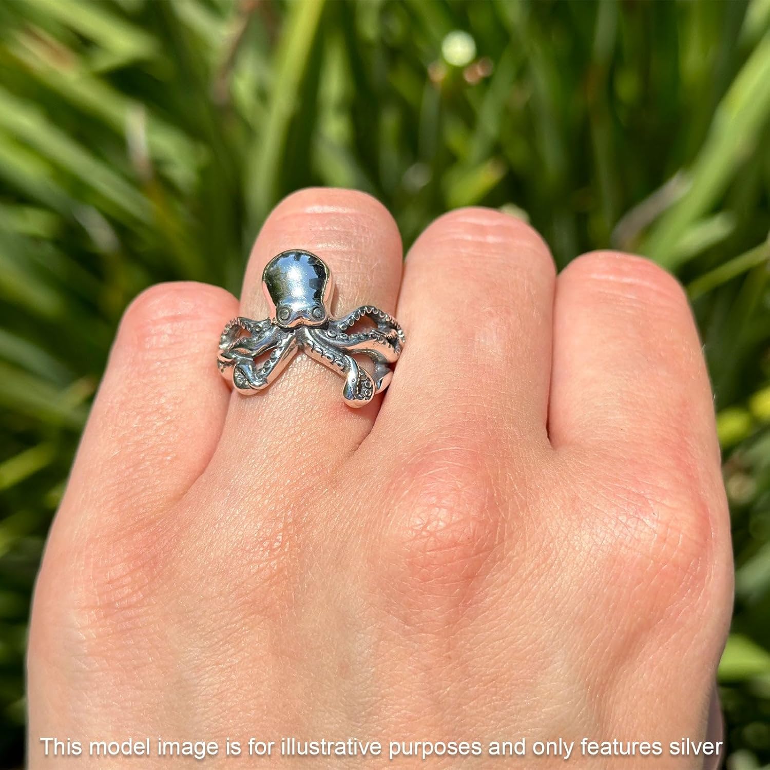 Blue Apple Co. Minimal 17.3mm Oxidized Octopus Ring Ocean Beach Vintage Style Fashion Statement Thumb Rings For Women 925 Sterling Silver Gifts For Her