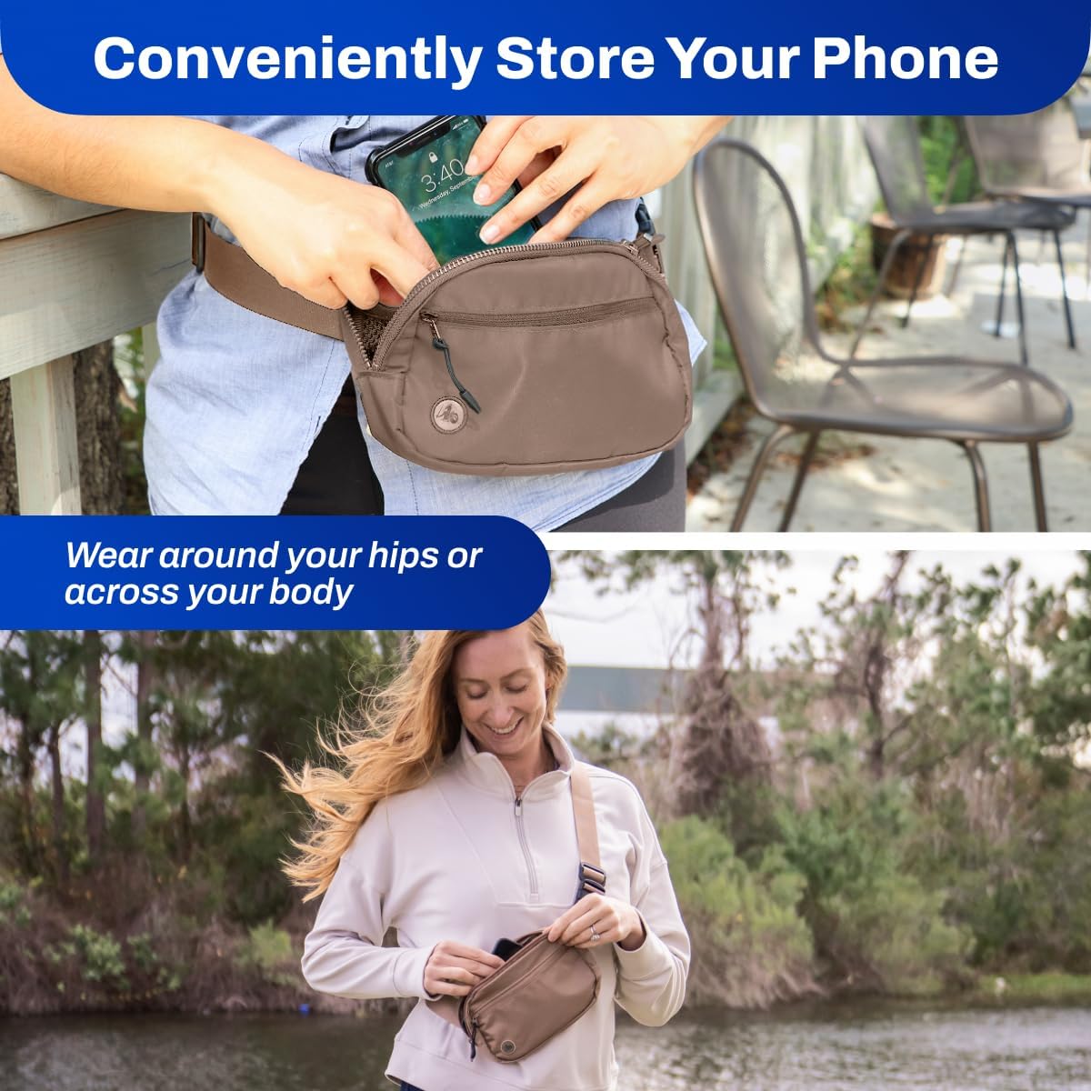 DefenderShield E M F Protection Fanny Pack – Stylish Fanny Packs for Women & Men with Ultra Armor® Shielding Technology – Reduces E M F Exposure from Wireless Devices – Adjustable Strap – Light Brown