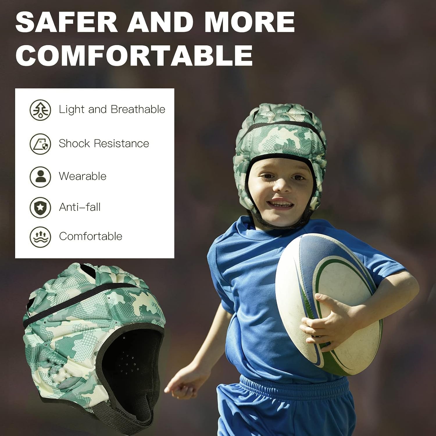 Rugby Helmet - Soft Padded Headgear 7v7 Flag Football Headguard Soccer Head Protection Protective Soft Helmet Football for Youth & Adult