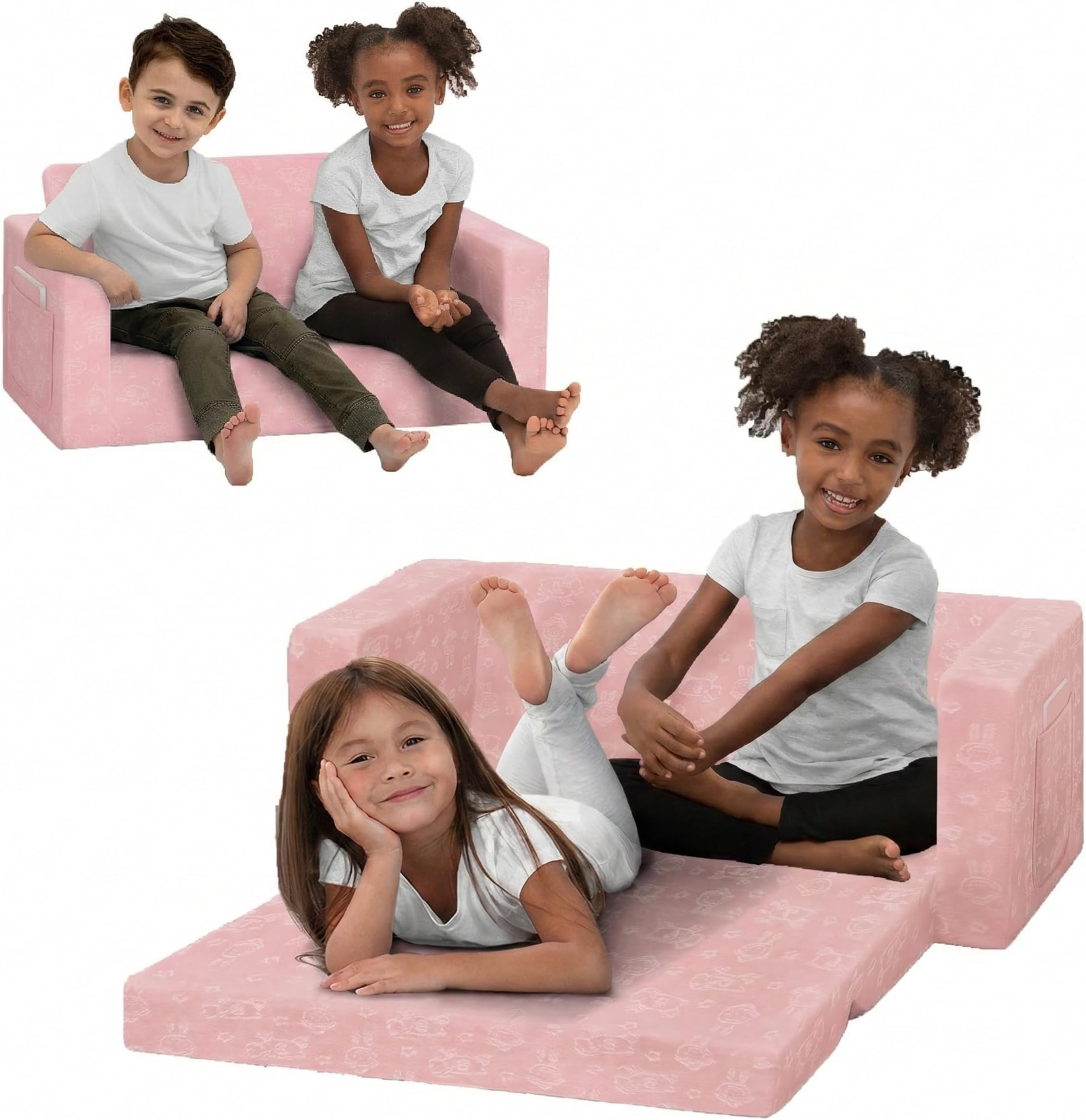 Delta Children Serta Perfect Sleeper Extra Wide Convertible Sofa to Lounger, Comfy 2-in-1 Flip Open Couch/Sleeper for Kids, Pink
