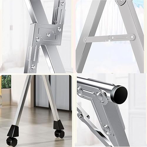 Miniatura 6 de Escurridor de ropa ajustable de acero inoxidable, estante portátil de 5 varillas para uso en interiores y exteriores, secadora de ropa plegable que