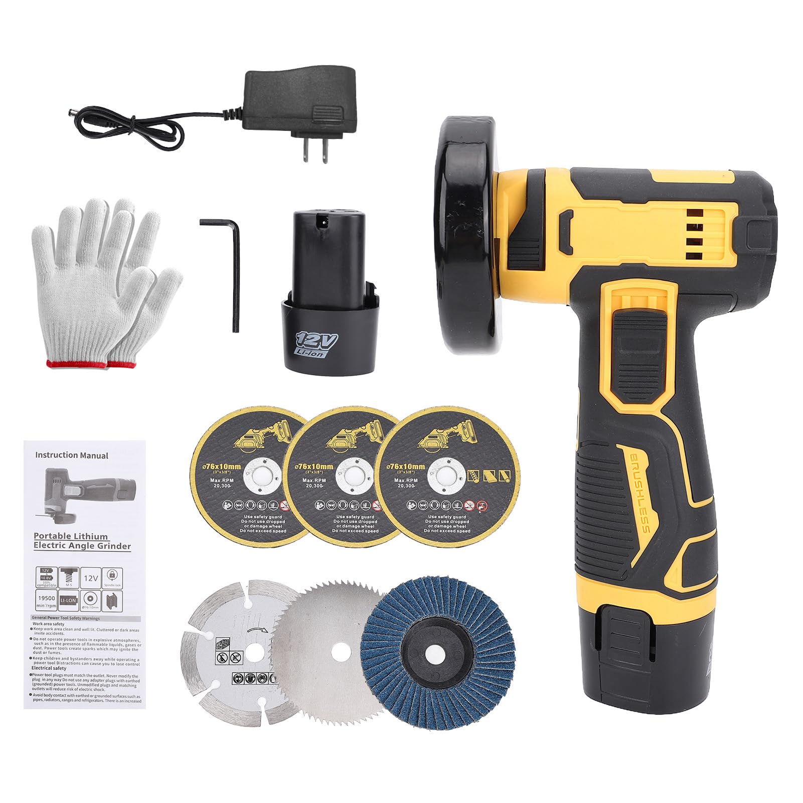 12V Cordless Angle Grinder with 2 Rechargeable Batteries, Multi-Function Mini Tile Cutter with 6 Discs for Brick, Wood, Steel, Stone | 12V con 2 Batterie Ricaricabili, Mini Tagliapiastrelle Multifunzione con 6 Dischi per Mattoni, Legno, Acciaio, Pietra