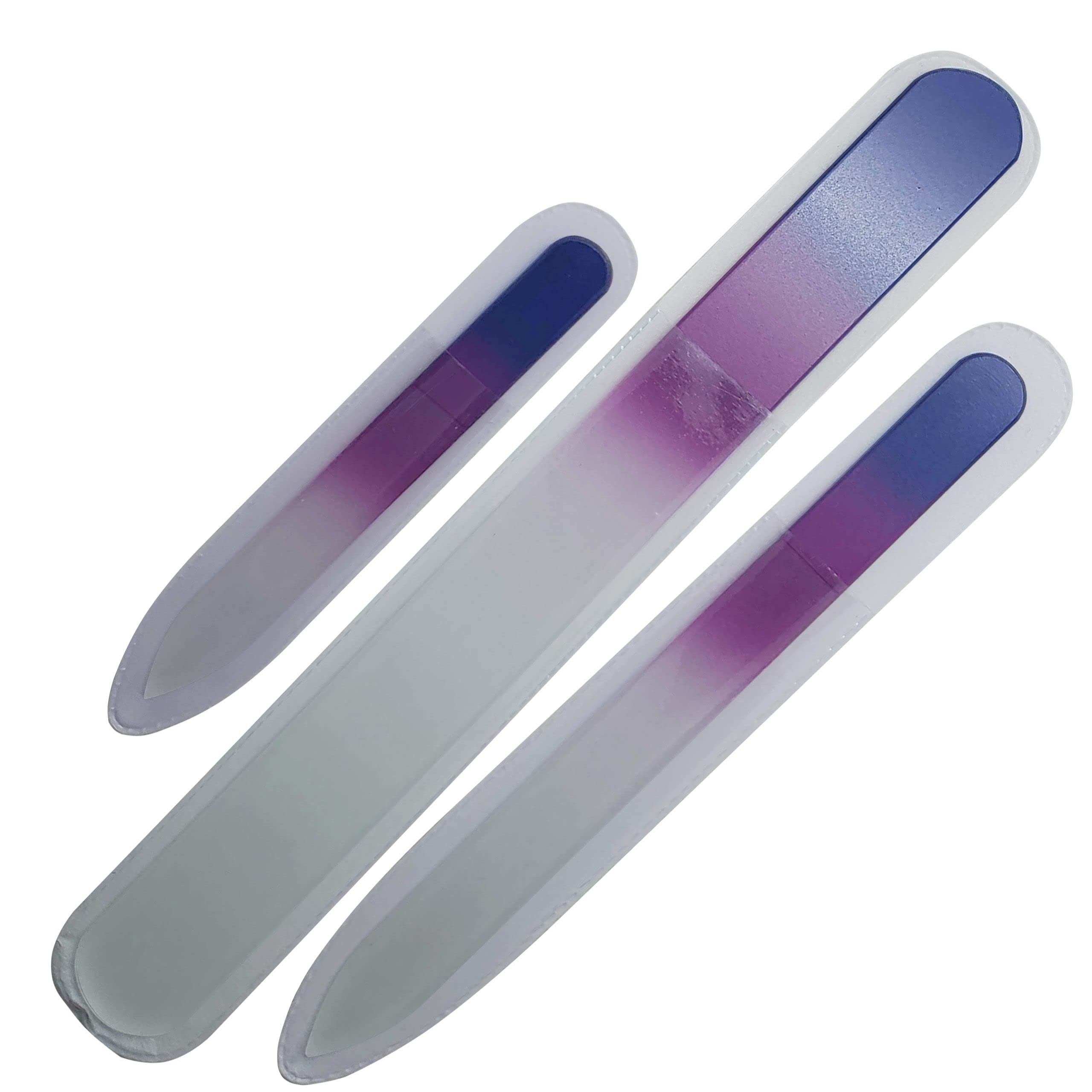 P2P Nails Glass Fingernail Files with Case - Manicure Set for Natural Nails - Double Sided Nail File Stocking Stuffers (Blue)