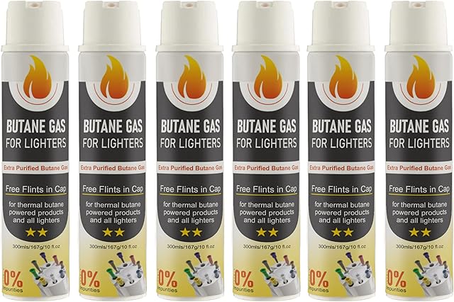 Trade 250ml Butane Gas Container- Premium Quality Gas Refill For Lighter- Ideal For Camping Stove, Blowtorch, BBQ, Gas Weed Burner (Pack of 6)