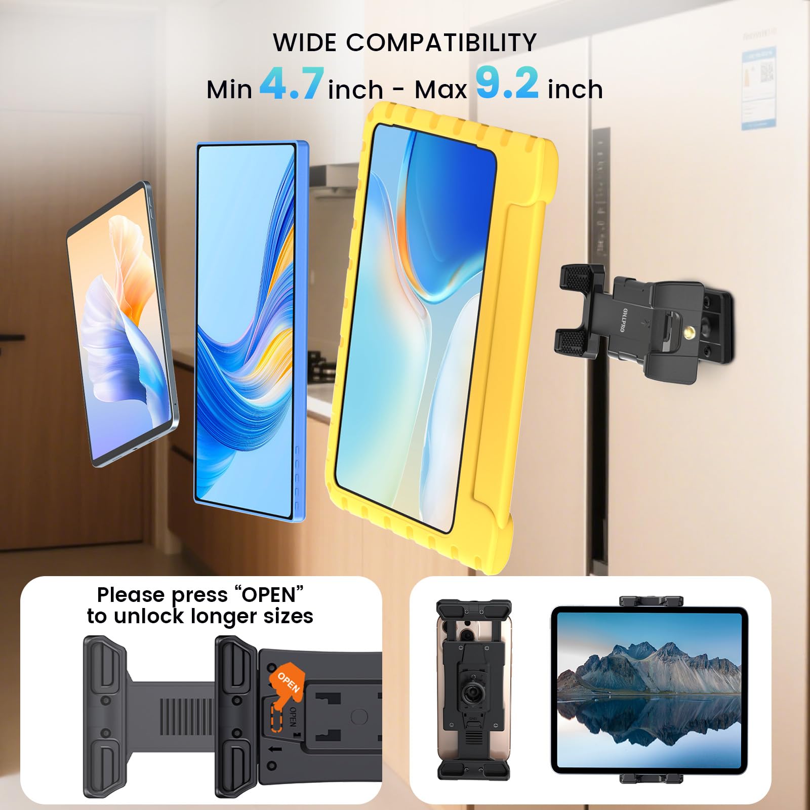 OHLPRO Supporto da Parete Magnetico per Tablet e iPad, Porta Tablet da Muro con Rotazione a 360° Supporto iPad Compatibile con 5"-13" iPad Pro Air Mini Galaxy Tab S9 Fire HD 10 Switch Kindle