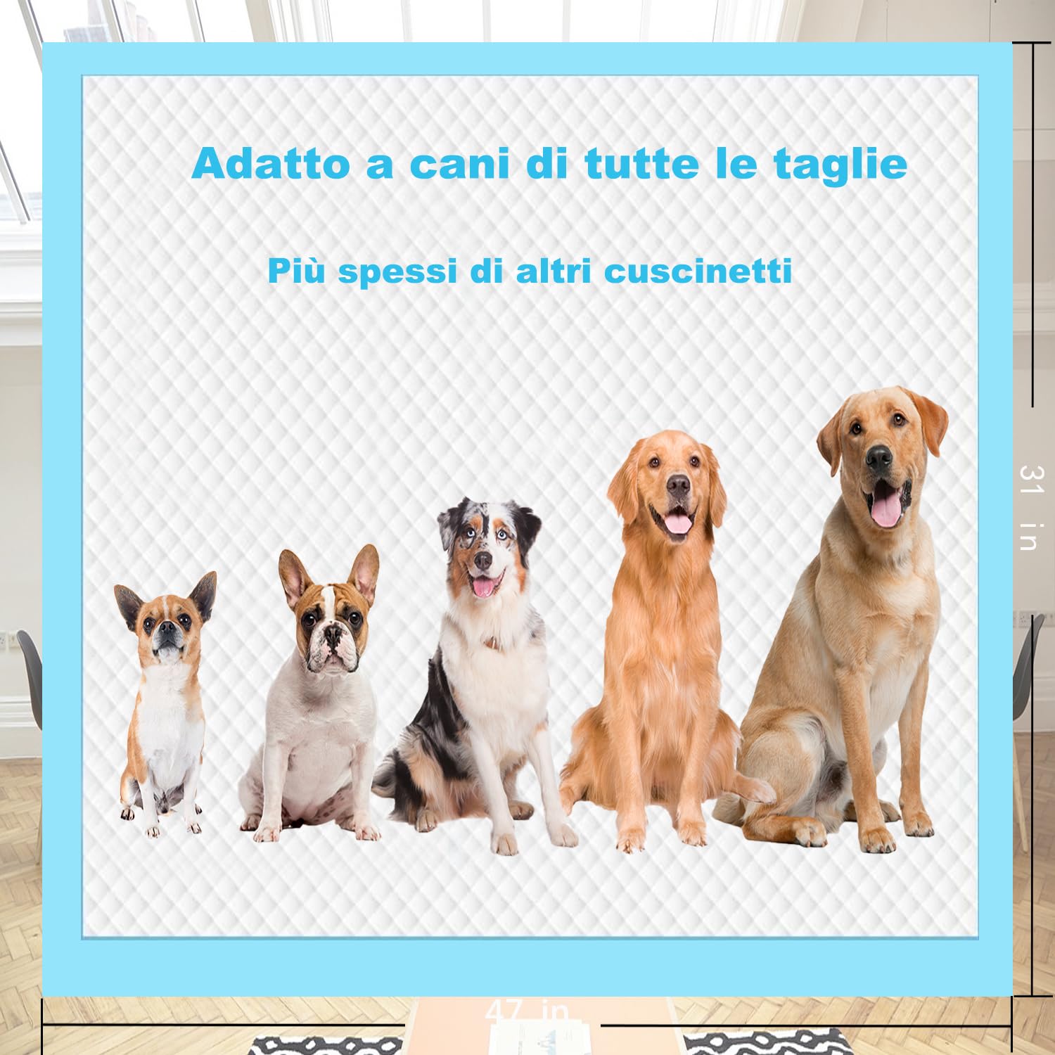 80x90 cm Tappetini assorbenti per Animali Domestici ,60 pz per l'addestramento di Cani e Grosso Cane,Design a 6 Strati a Prova di Perdite con Superficie ad Asciugatura Rapida(80x90 cm 60pezzi)