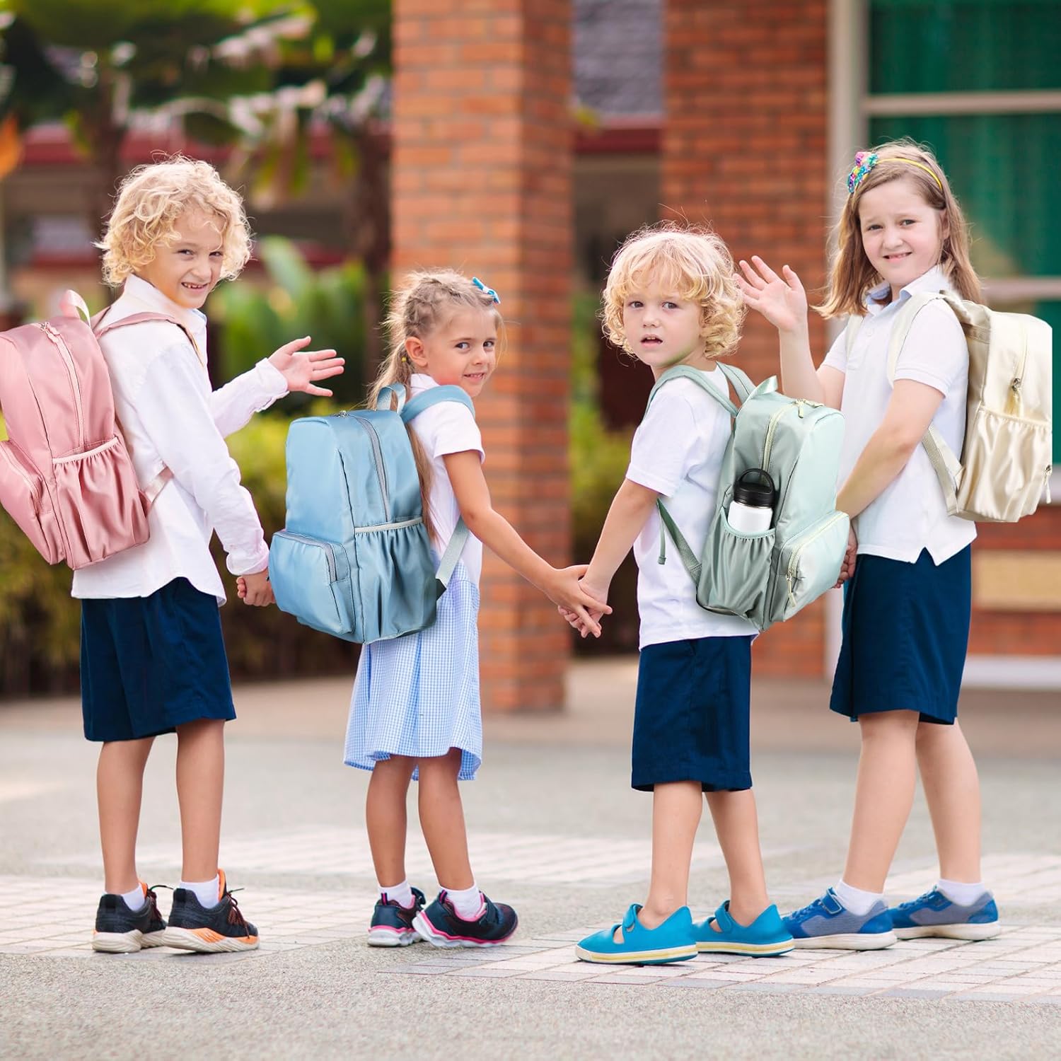 Cunno 4 Pcs Nylon Backpack Kids Bulk Toddler School Bookbag for Girl Boy Plain Waterproof Preppy Backpack Travel for Student(Morandi Color) - Image 6