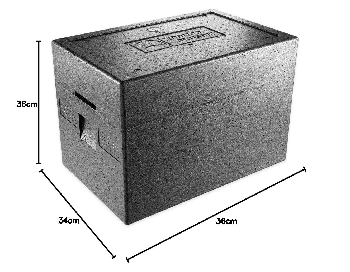 Thermohauser EPP - Contenitore termico per ghiaccio extra nero, con coperchio extra alto con termometro integrato, 63,5 x 42,0 x 45,0 cm