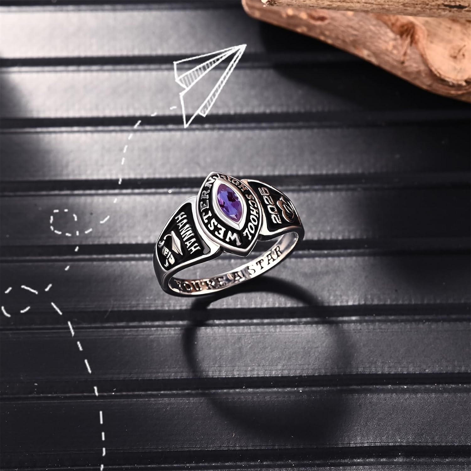 LucySky Custom Class Rings for Women 925 Sterling Silver/Brass Personalized Class Ring with Birthstones High School College University Graduation Rings for Her Graduation Gifts