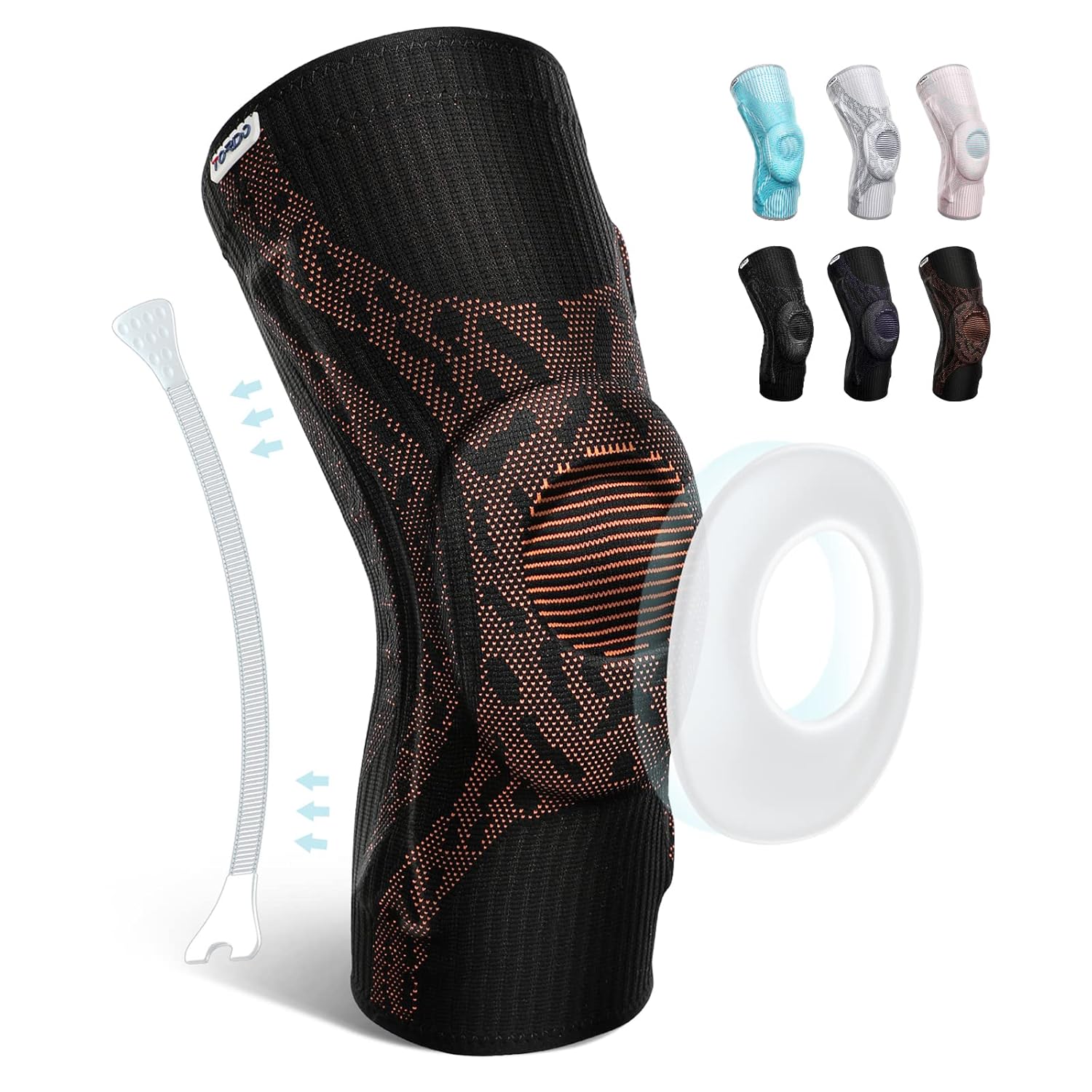 TORDO Knee Brace Compression Knee Sleeves Gel Pad Support & Side Stabilizers for Knee Pain, Patella Tendon Stabilizing, Meniscus Tear, Joint Pain Relief ACL for Man & Women Gym Weightlifting, Running