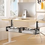 Gestion des câbles sous bureau 25.12", Super grand organisateur de câble de bureau pas de perceur pour la maison, bac de gestion de fil avec pinces réglables pour le bureau, noir