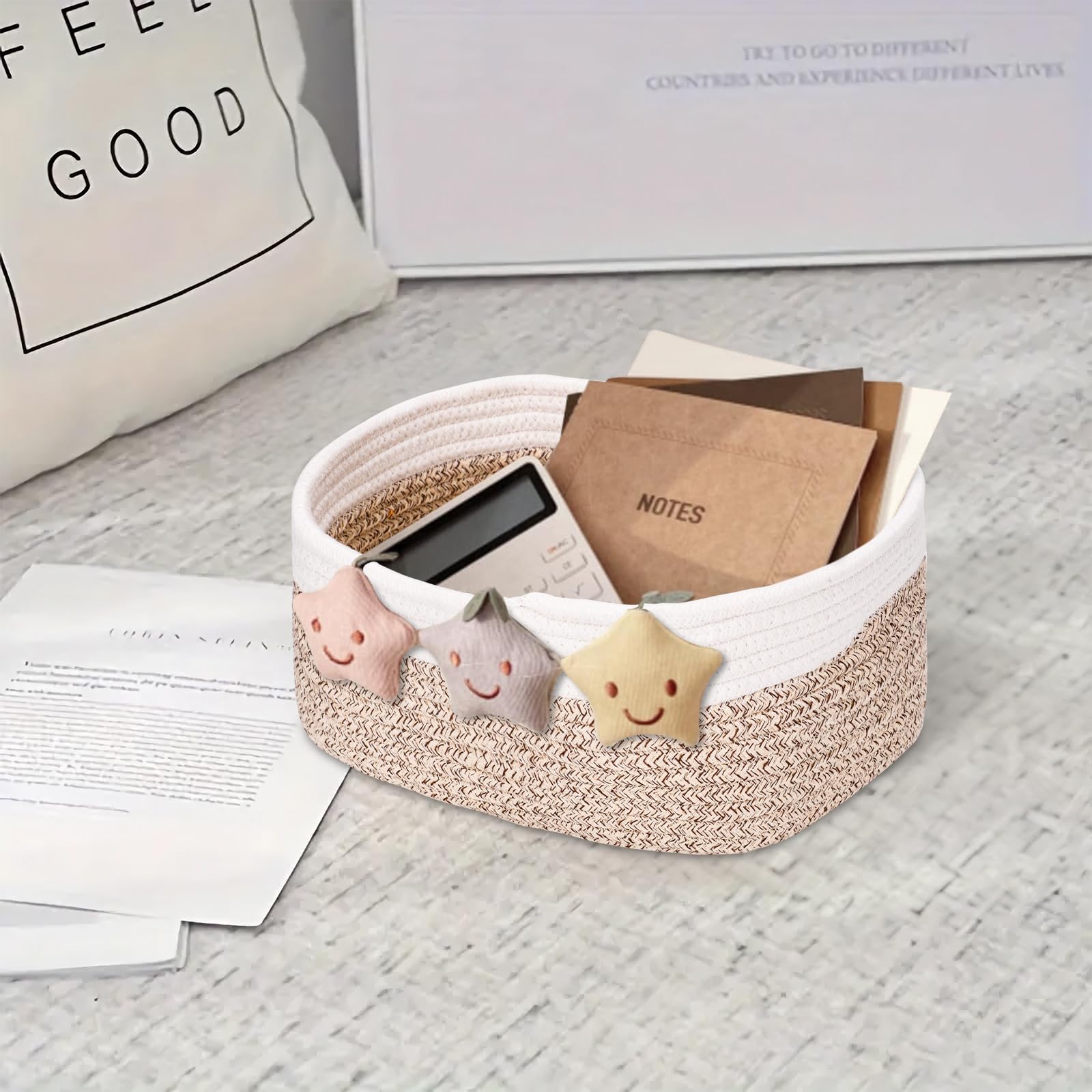 Lot de 4 paniers de rangement en corde de coton tressé – panier rangement salle de bain,Panier de Rangement empilables pour la salle de bain,la chambre d’enfant,les jouets et les cosmétiques