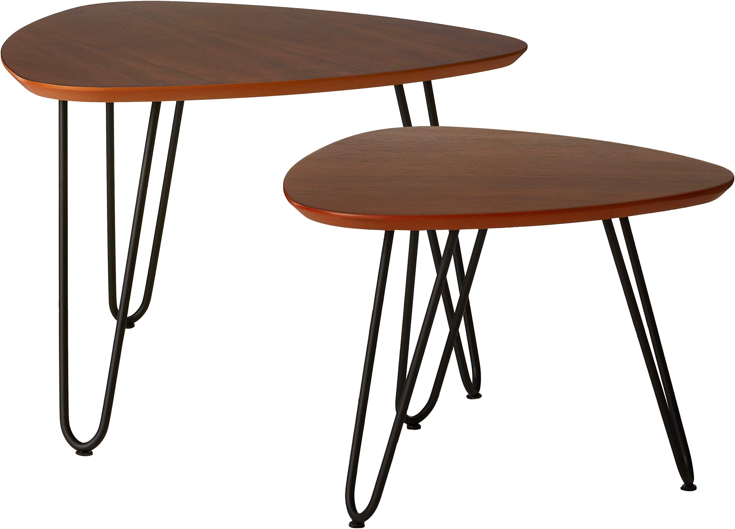 WE Furniture 46cm (18'') Mid Century Modern Side Nesting Tables/ Hairpin Leg Side Table for Living Room or Bedroom, Set of 2, Wood, Brown/Walnut