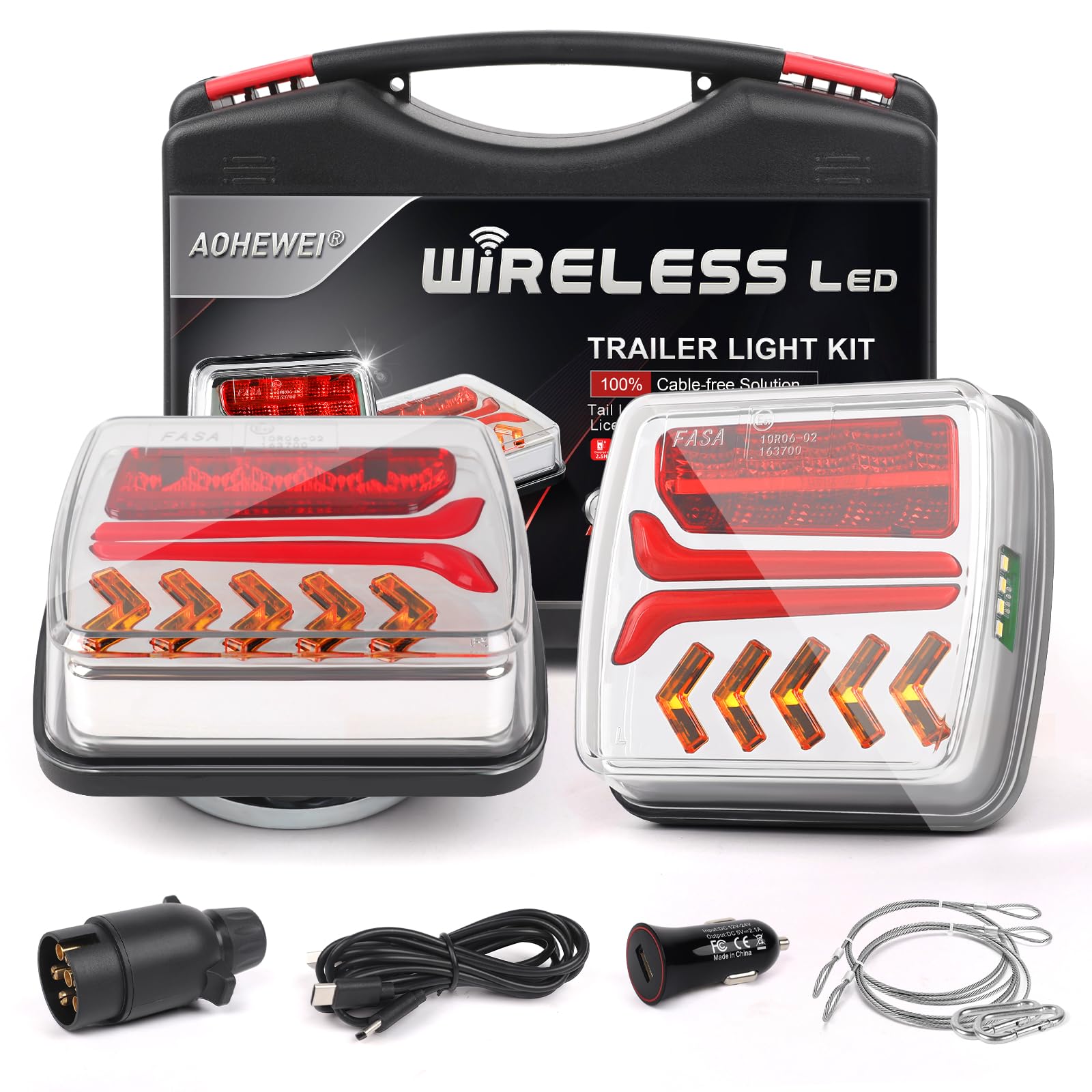 AOHEWEI Set di luci posteriori magnetiche wireless a LED per rimorchi senza cavi 12V/24V per camion posteriori omologate ECE EMC per rimorchi, autocarri, roulotte o camion