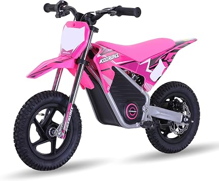Electric Dirt Bike for Kids, Powerful Motorcycle for Ages 3-6, 24V 2.6Ah Lithium Battery, Dual Shock Absorption, 2 Speed Modes, Safe Disc Brake, 12Inch Off Road Tires, Pink