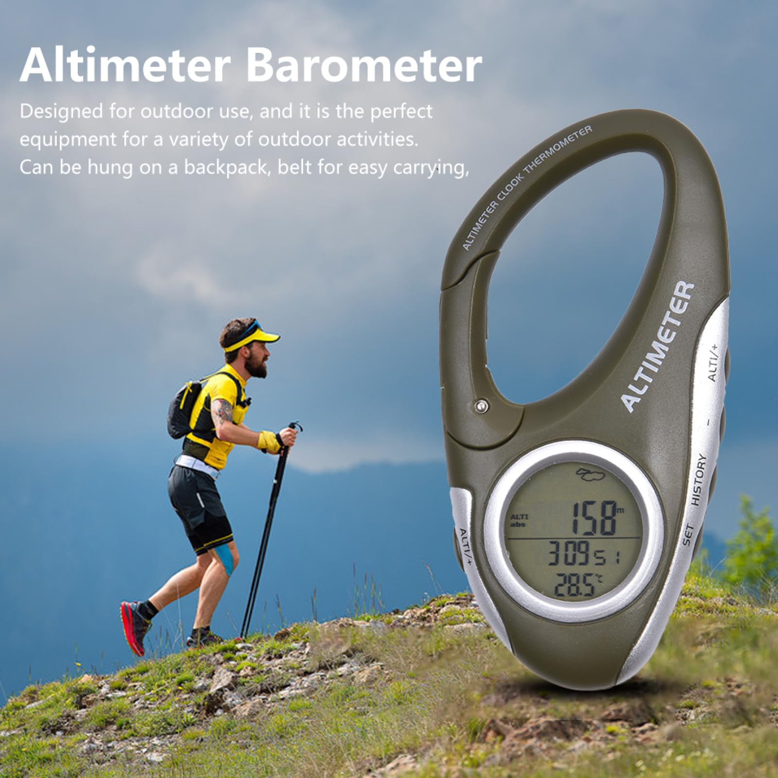 Höhenmesser zum Wandern, Multifunktionaler elektrischer Höhenmesser mit Uhr, Wanderzubehör Karabiner Höhenmessers für Liebhaber von Outdoor-Aktivitäten