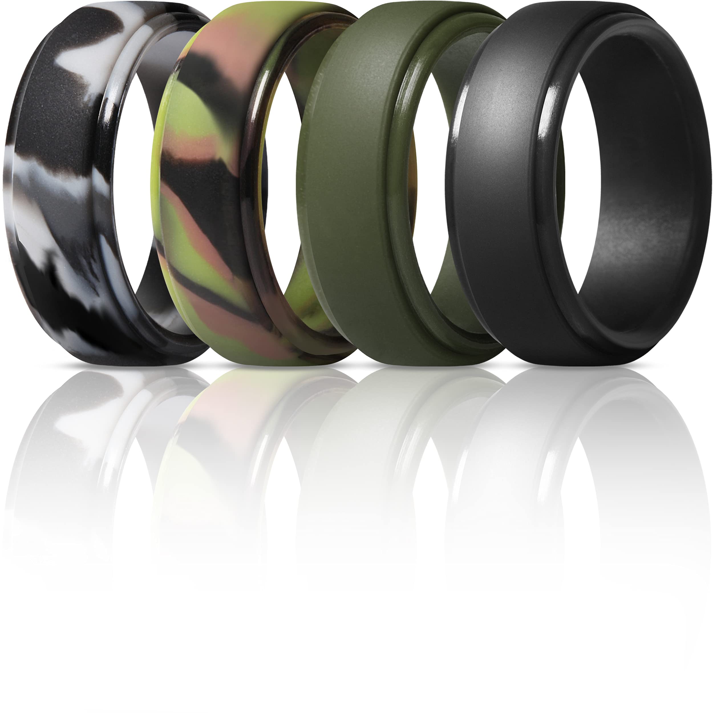 ThunderFitSilicone Ring Men, Step Edge Rubber Wedding Band, 10mm Wide, 2.5mm Thick