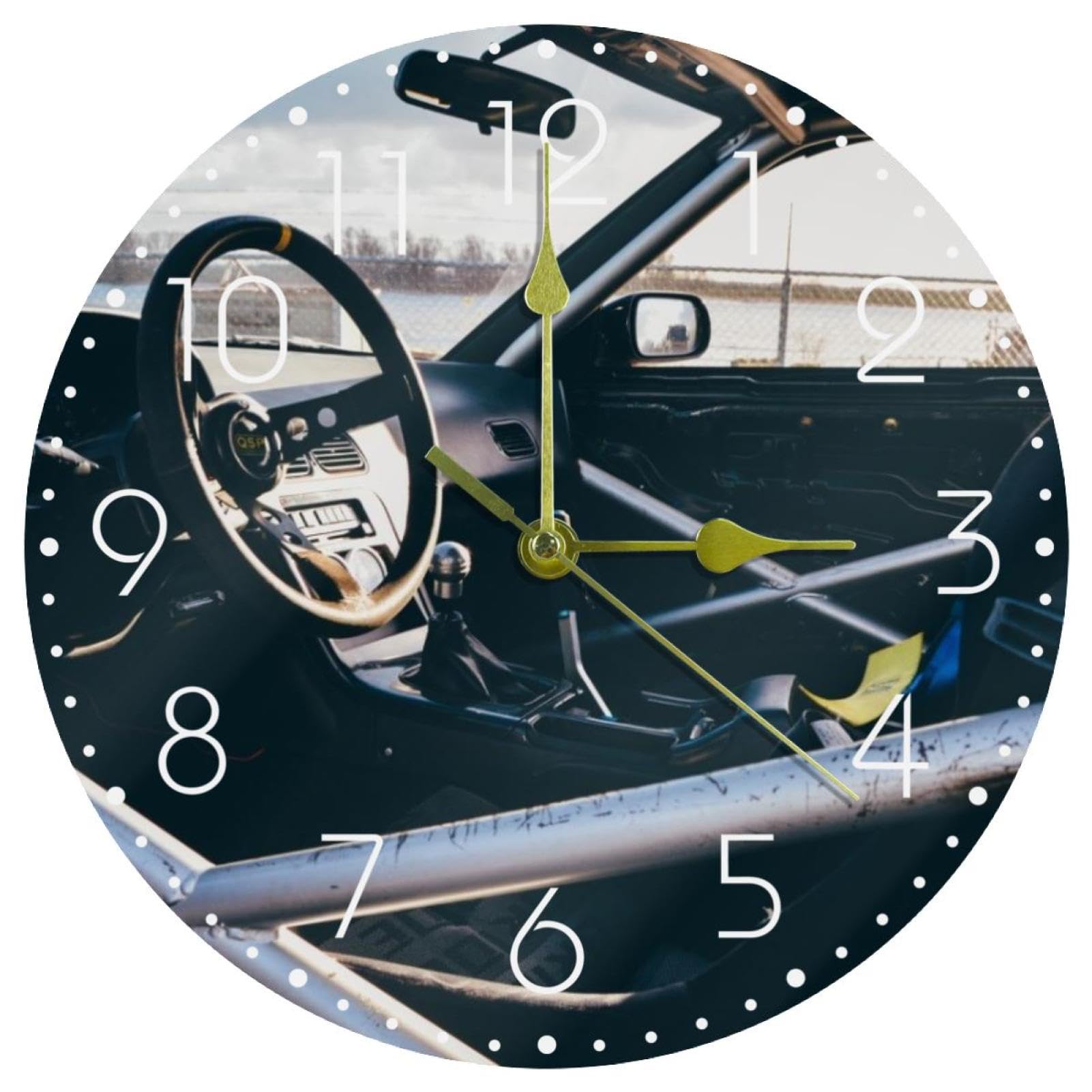 Horloge murale acrylique 25cm silencieuse à piles avec motif voiture pour salon