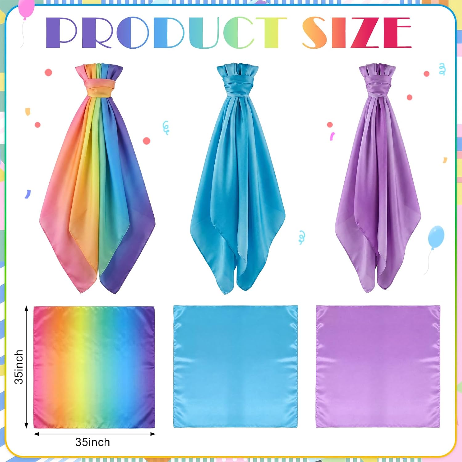 Newcotte 3 Set Rainbow Silk Scarf Kids 35" Play Scarve,Classic image 3