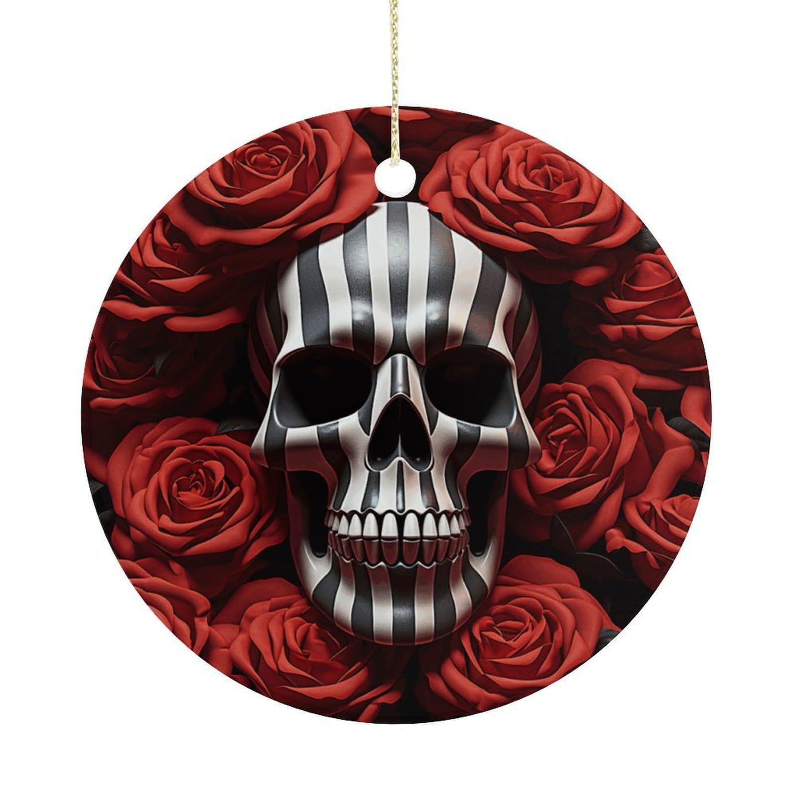 Adfgyerh Women's Style Skull In Flower Hanging Ceramic Ornaments, Christmas Tree Decorations, Funny Home Decor Gifts For Sisters & Work Best Friends