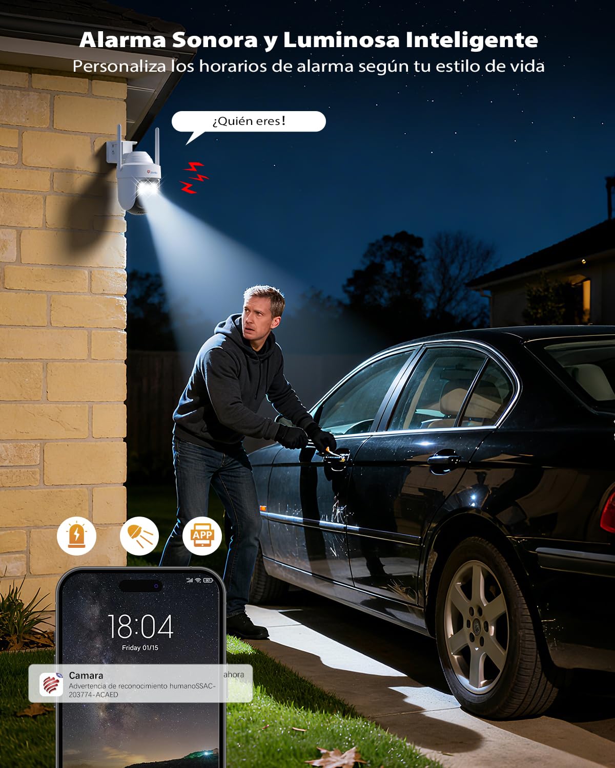 Ctronics 5MP Camara Vigilancia WiFi Exterior, PTZ Camara Seguridad Exterior | WiFi 2.4/5 GHz Detección AI y Seguimiento Auto, Visión Nocturna Color 30M, Audio Bidireccional 128GB TF/Cloud/FTP