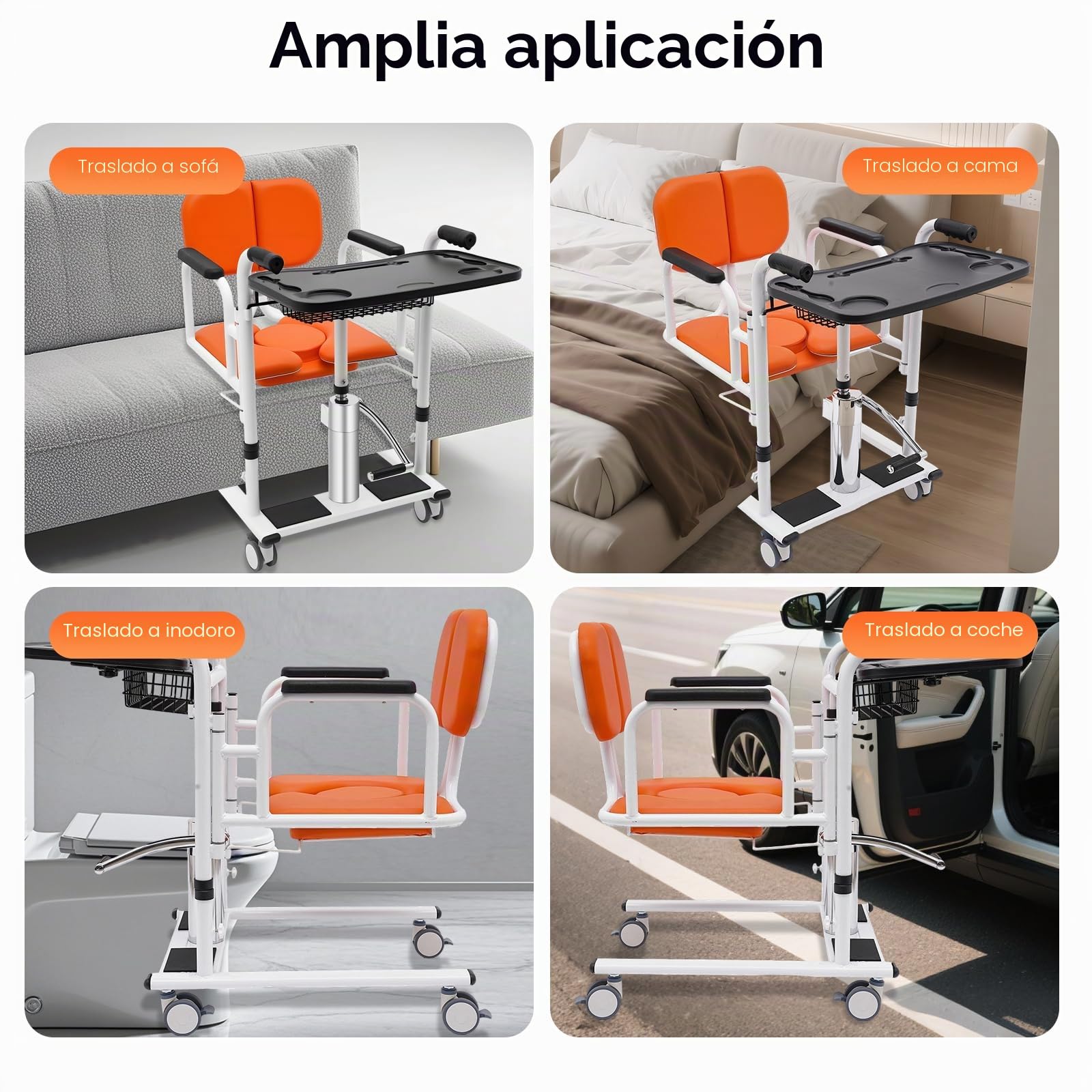 Capacidad de carga 330.7 Lbs hidráulica Paciente elevador Silla de transferencia, Silla de ruedas Dos sistemas de freno, Apoyabrazos fijos