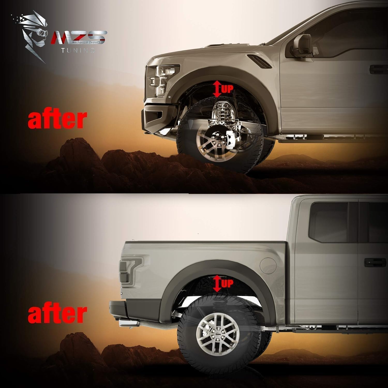 MZS Leveling Kit, 3.5 Inch Front Strut Spacers + 2 Inch Rear Lift Blocks with Extended Square U Bolts Compatible with 2007-2024 Silverado 1500/Sierra 1500 2WD 4WD
