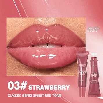 Tinted Lip Serum Gloss,Jelly Lip Glaze with Doughnut Applicator for High-Gloss Soft Smooth Supple Lips—transparent Jelly Lip Gloss Lip Glow Balm for Dry Lips / 12g *2PCS