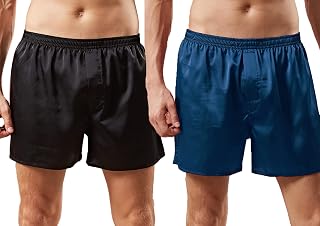 Mens Satin Boxer Shorts Silk Underwear Pajama Bottoms Comfy Sleep Lounge Shorts with Button Fly