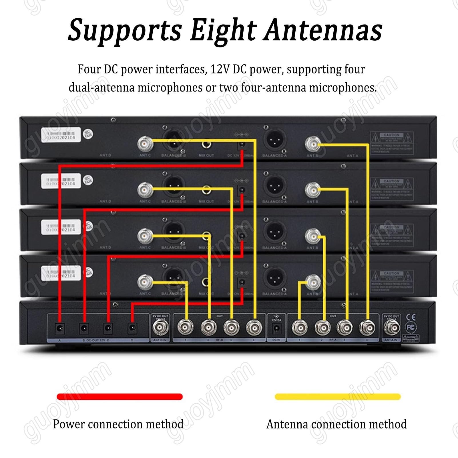 Amplificatore di Segnale per Microfono Wireless, Distribuzione dell'Antenna UHF, 8 Uscite + 2 Porte a Cascata, Gamma di Frequenza 450-950 MHz, per Spettacoli sul Palco, Matrimoni