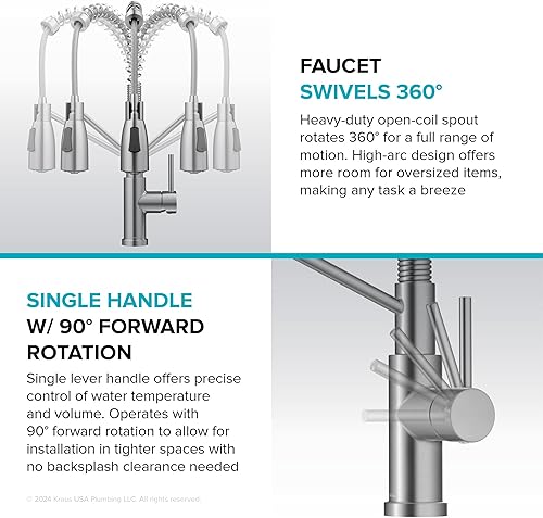 Miniatura 2 de KRAUS Coda KPF-1617SFS - Grifo de cocina extraíble de una sola manija estilo comercial de acero inoxidable sin manchas, con 2 funciones