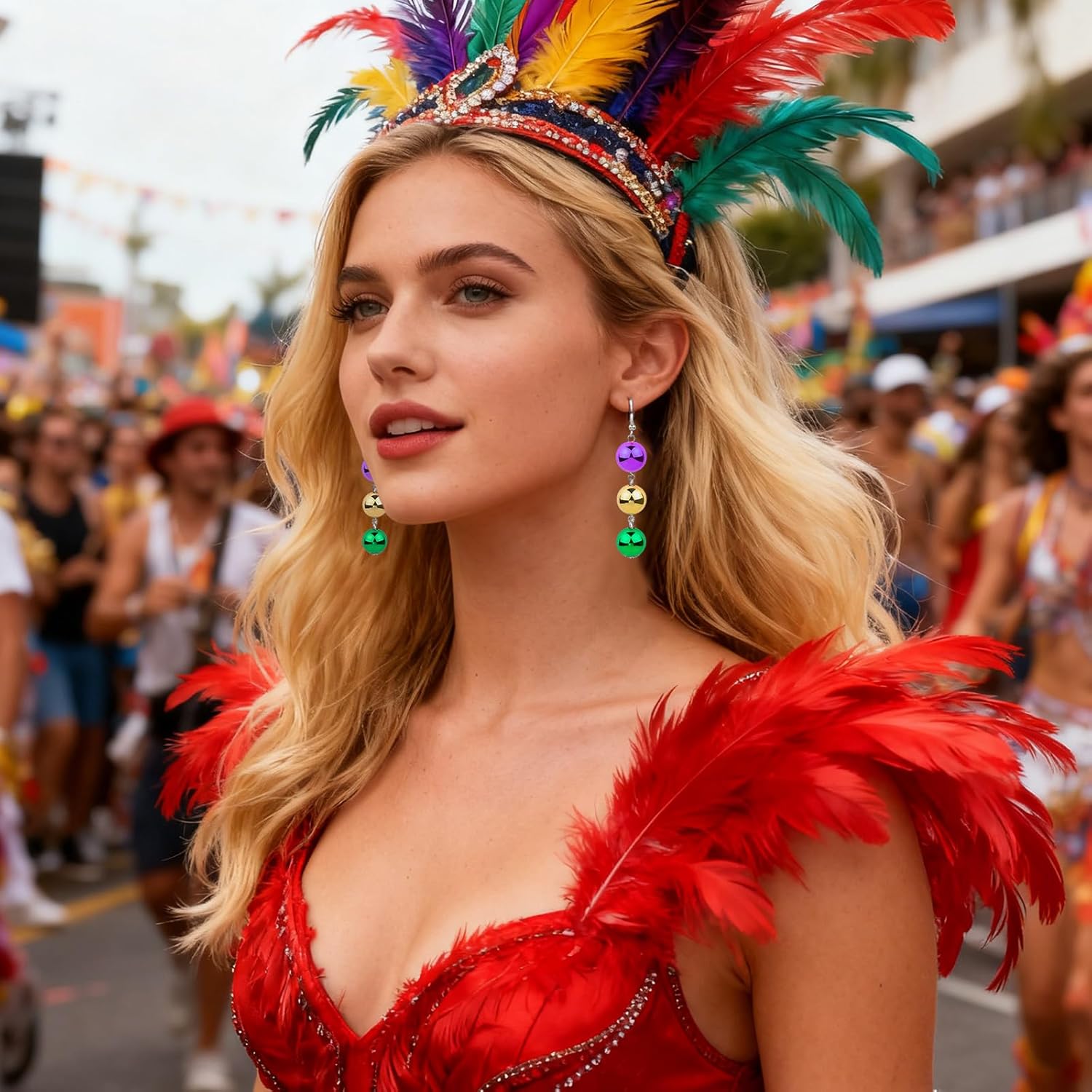 Mardi Gras Earrings for Women, Mardi Gras Earrings with Beaded Dangle Purple Green Gold Beads, Pendientes De Carnival Party Outfits Accessories, Gifts for Carnival Parades Holiday Jewelry - Image 5