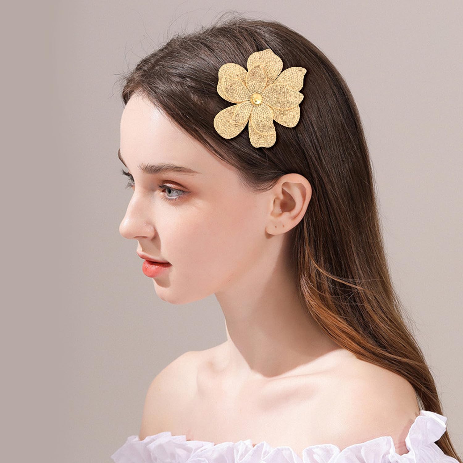 3.74 Inches Rhinestone Camellia Flower Brooch Pins & Hair Clips for Women Elegant Created Crystal Lapel Pin Brooches Wedding Party
