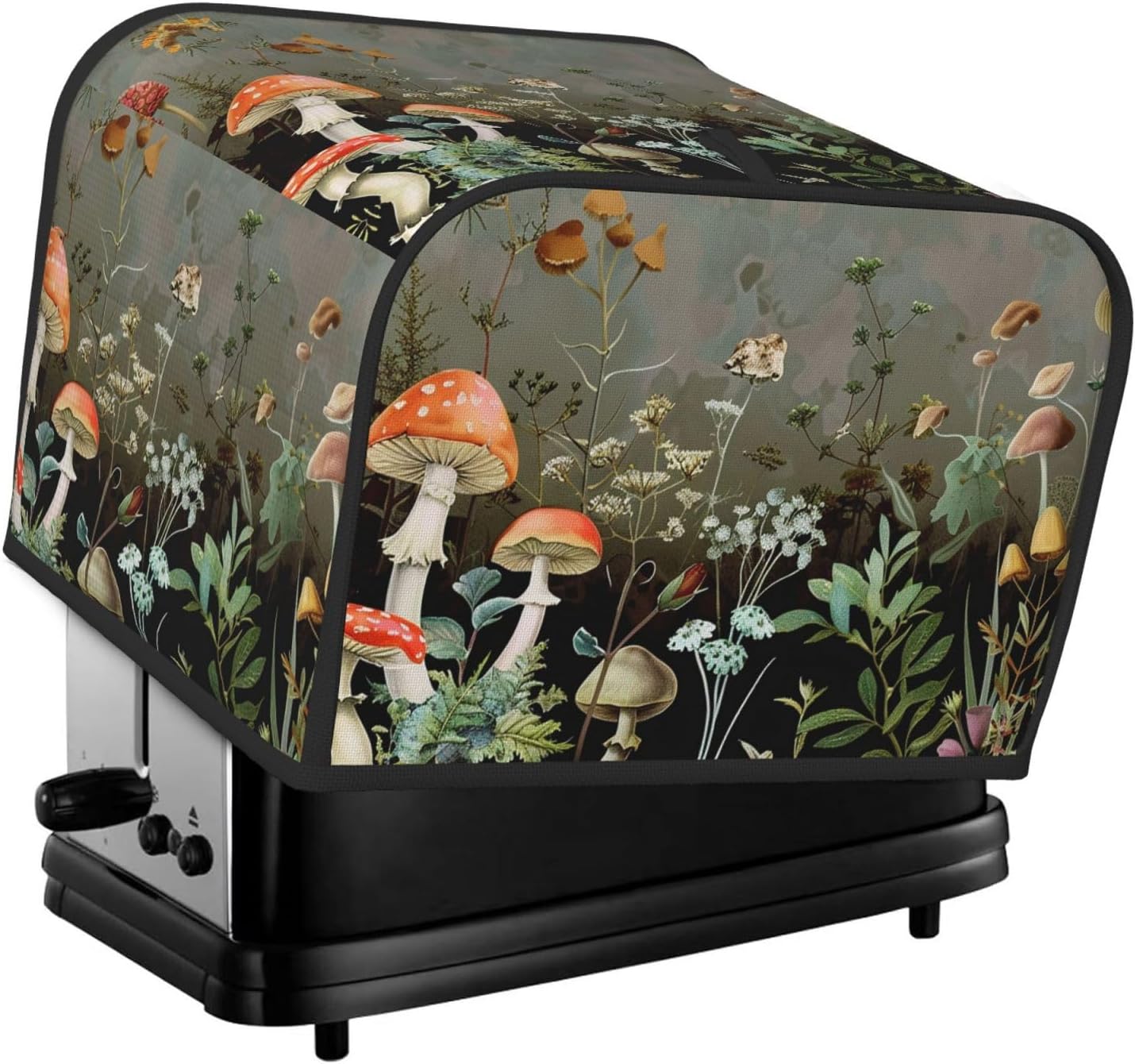 Mushrooms Vintage Toaster Cover 4 Slice Dustproof Small Kitchen Appliance Covers Waterproof Bread Machine Cover Fingerprint Protector Washable Toaster Oven Cover