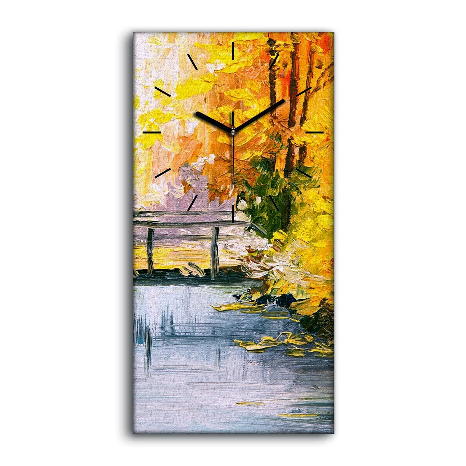 Horloge sur Toile 30x60cm Nature Pont Forêt Pendule Silencieuse