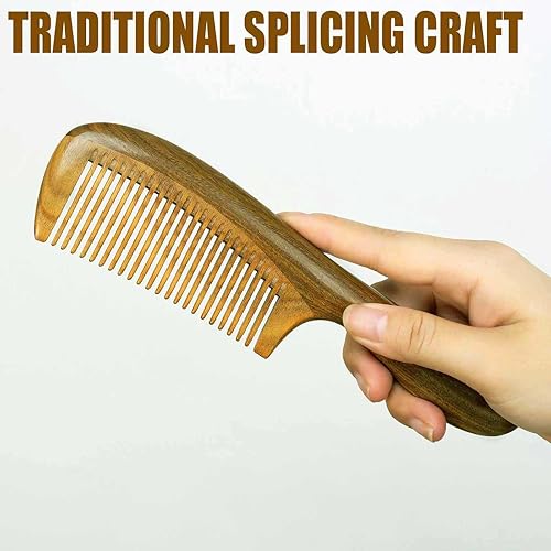 Miniatura 3 de Moreinday Peine de madera para el cabello, peine de madera antiestático, peine de sándalo verde, peine de dientes finos para mujeres y hombres