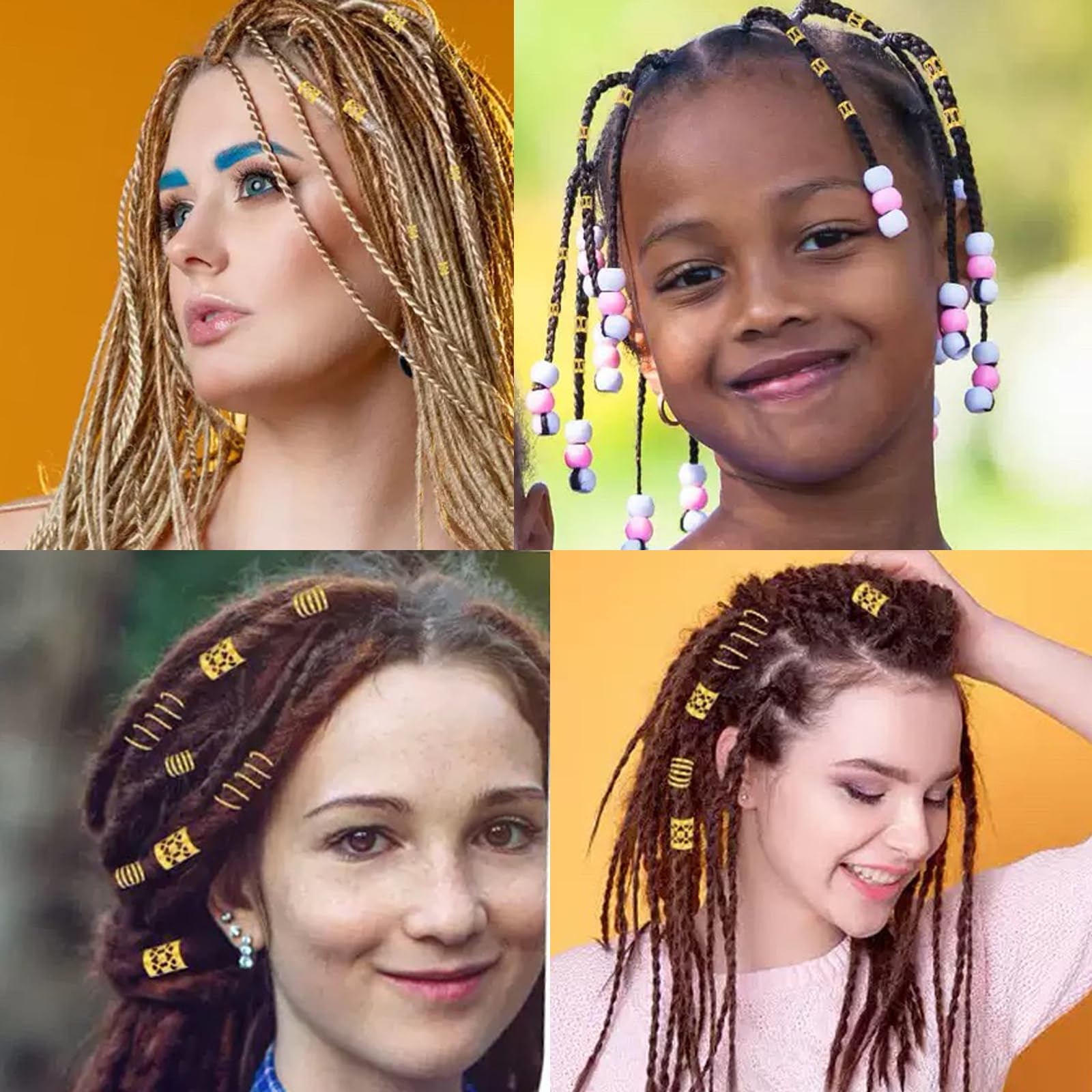 110 piezas de joyas doradas para el cabello para trenzas y rastas, anillos de metal, puños, clips, accesorios decorativos - amarillo dorado 4