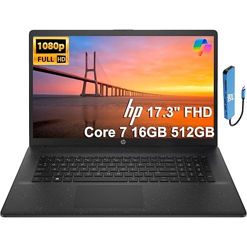 HP 17 Laptop (17.3" FHD Anti-Glare, Intel 10-Core i7 150U (> Ultra 5 125U), 16GB RAM, 512GB SSD) for Business, Home, Students, Narrow Bezel, Numeric Keypad, Fast Charge, IST Hub, Wi-Fi 6, Win 11 Home