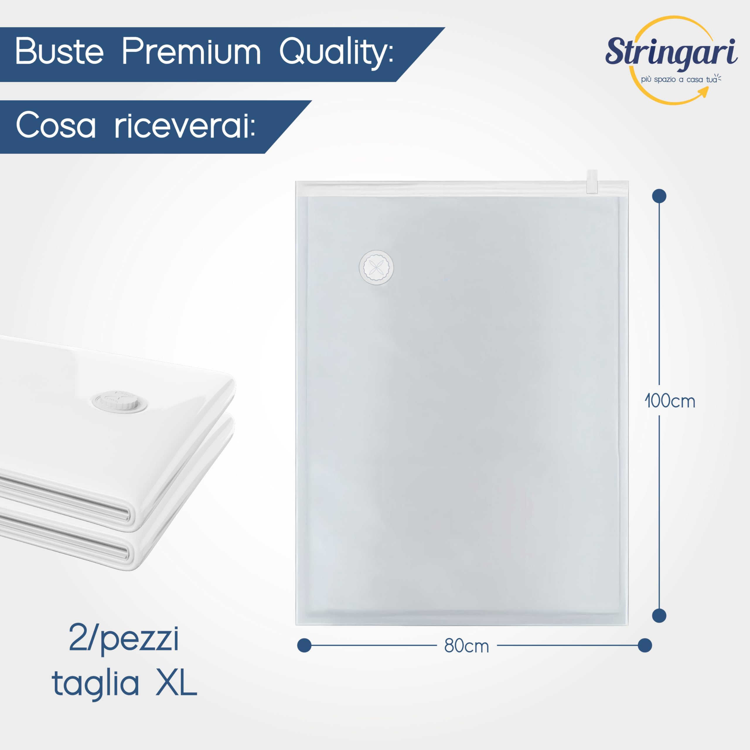 Stringari 2 Sacchi XL 100x80 - Sacchetti Sottovuoto Vestiti - Buste di Qualità Superiore per Piumoni - 4