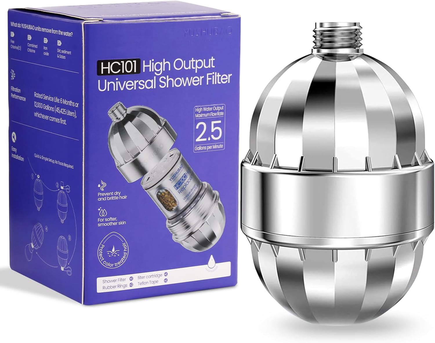 Shower Filter for Hard Water, Water Softener Showerhead Filter, Removes Chlorine and Heavy Metals, Reduces Dry Itchy Skin