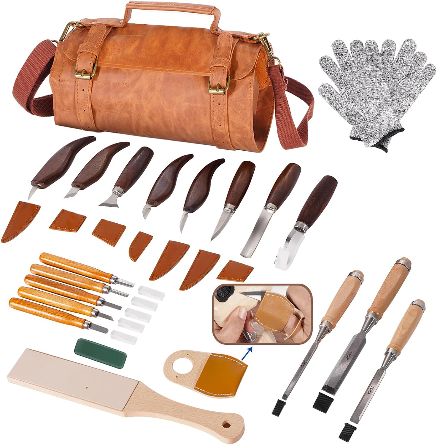 Premium Professional Wood Carving Kit - 28pcs wood carving Tools set whittling kit Ergonomic Walnut Handles, Razor-Sharp High-Carbon Steel Blades