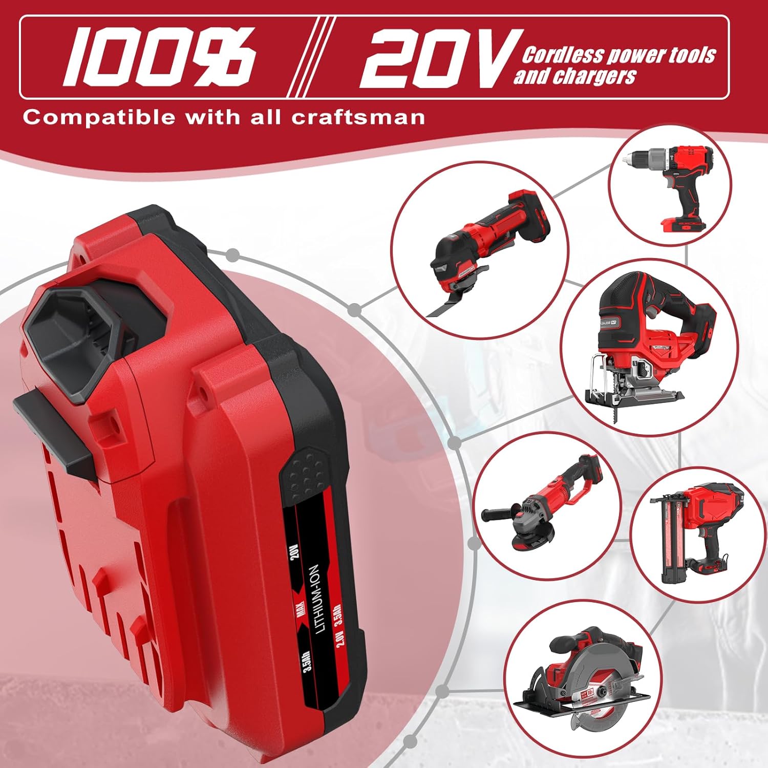 2Pack 3.5Ah Replacement for Craftsman 20V Battery CMCB203 Battery 20 Volt Lithium Compatible with Craftsman V20 CMCB201 CMCB202 CMCB203 CMCB204 CMCB205 CMCB206 Cordless Power Tools