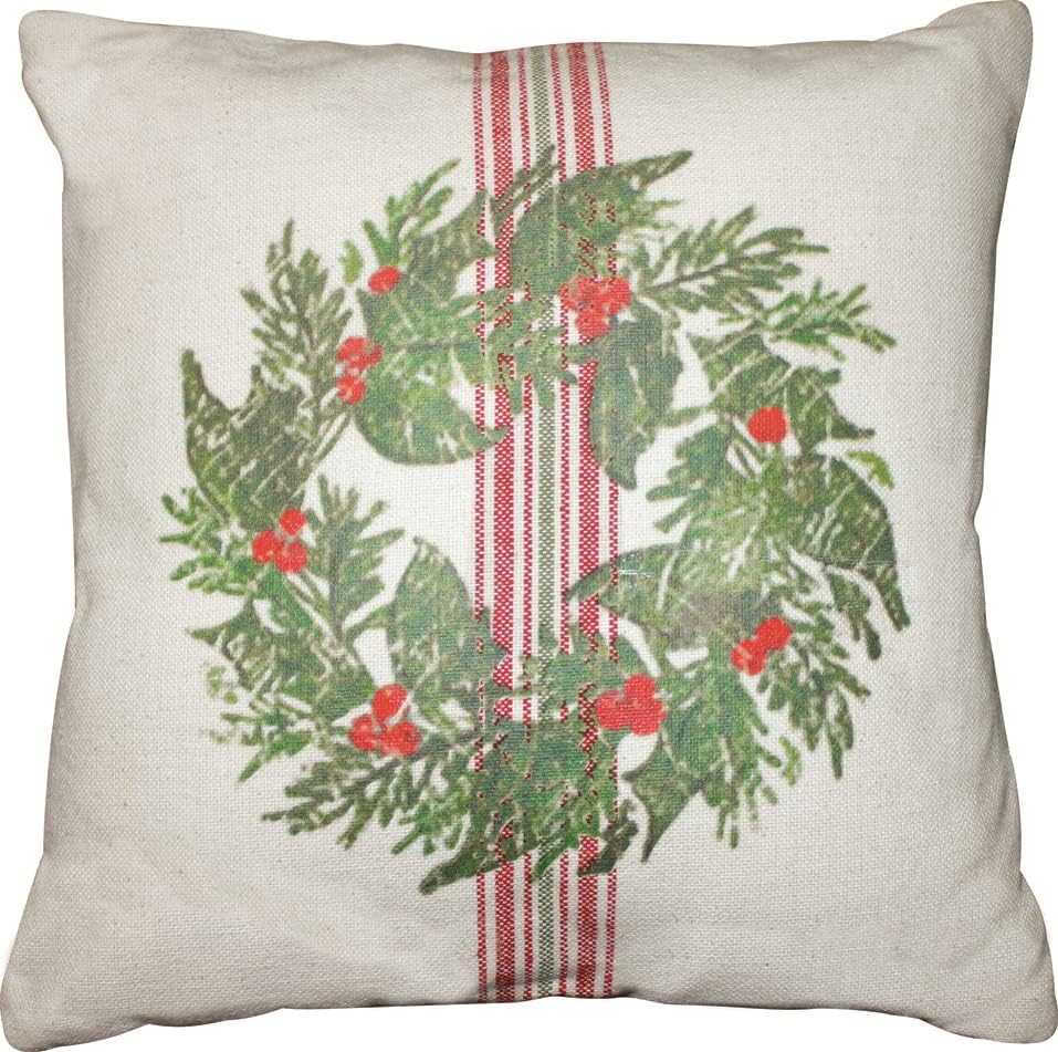 Holiday Grain Sack Cream, Red, Grn Pillow 14"x14"