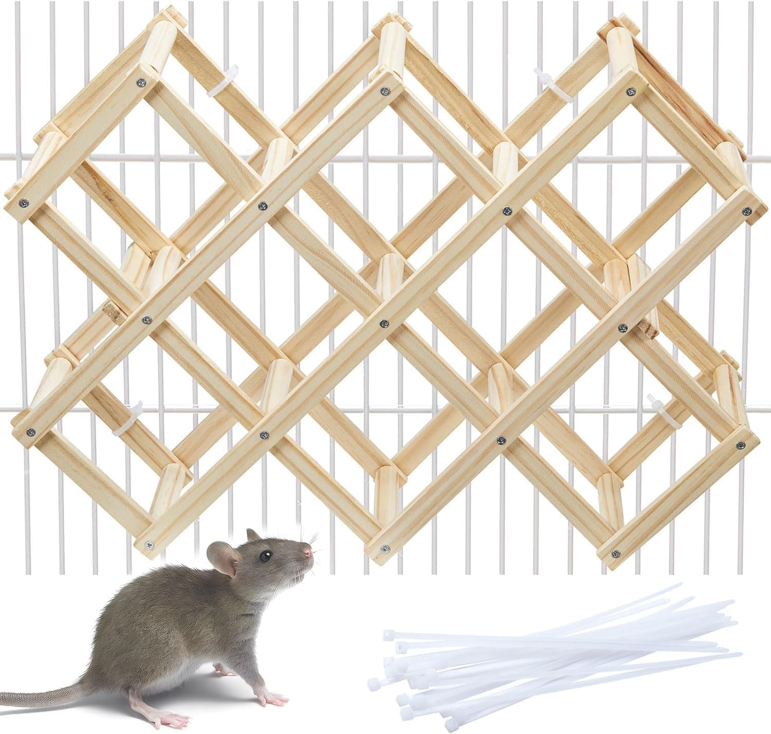 Wooden Rat Climbing Toys, Natural Pet Rat Cage Accessories Climbing Ladder, Fancy Rats Enrichment Toy Activities, Hanging Rodent Toys for Pet Rats in Cage Playing Chewing (L, 1pc)