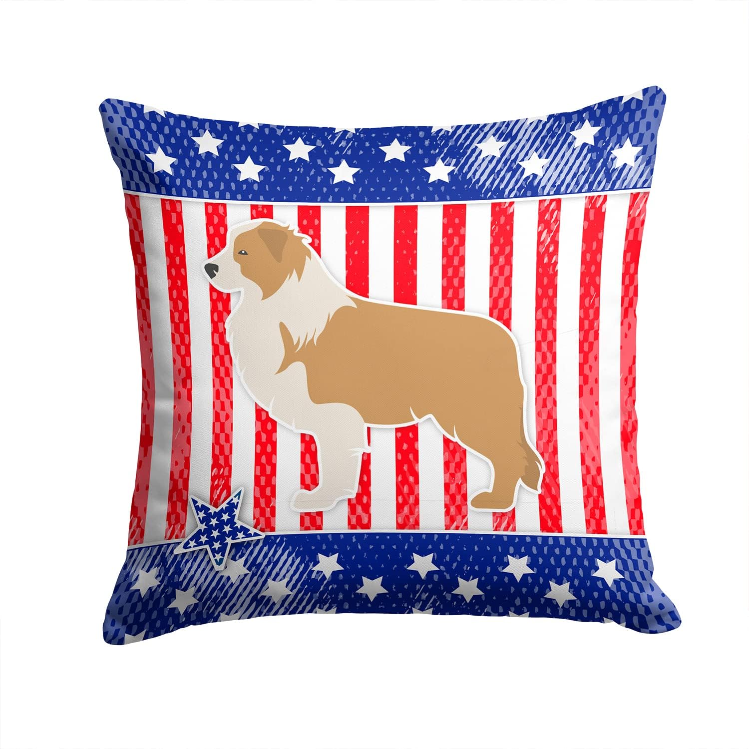 Caroline's Treasures BB3322PW1414 USA Patriotic Red Border Collie Fabric Decorative Pillow Machine Washable, Indoor Outdoor Decorative Pillow for Couch, Bed or Patio, 14Hx14W