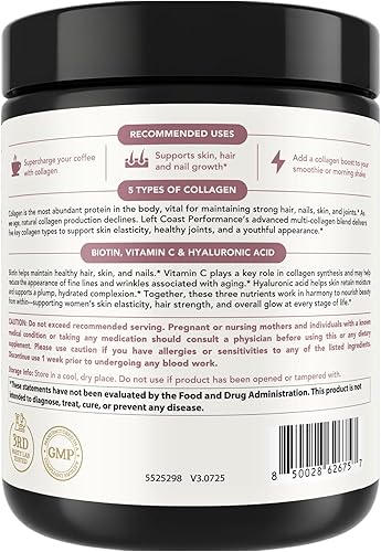 Miniatura 9 de Polvo de péptidos de colágeno múltiple tipo I, II, III, V, X Polvo de proteína de colágeno múltiple con ácido hialurónico, biotina, vitamina C