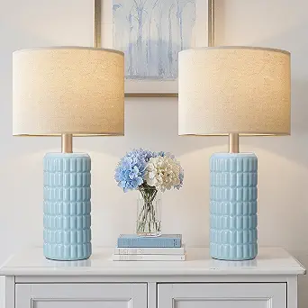 23" Modern Ceramic Table Lamps, Lamps for Bedroom, Sky Blue