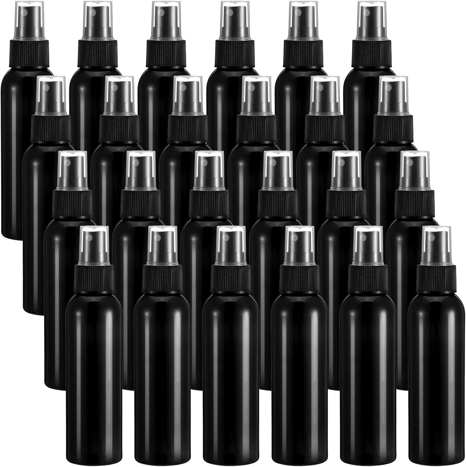 24 Pcs Small Spray Bottle, 4 oz Plastic Empty Mist Spray Bottles for Essential Oils, Fine Mist Sprayer Reusable Refillable Portable Travel Containers for Perfume Cleaning Samples (Black)